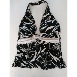 Caribbean Joe Black White Swim Bathing Suit Spa Padded Bra Tankini Top Size 14